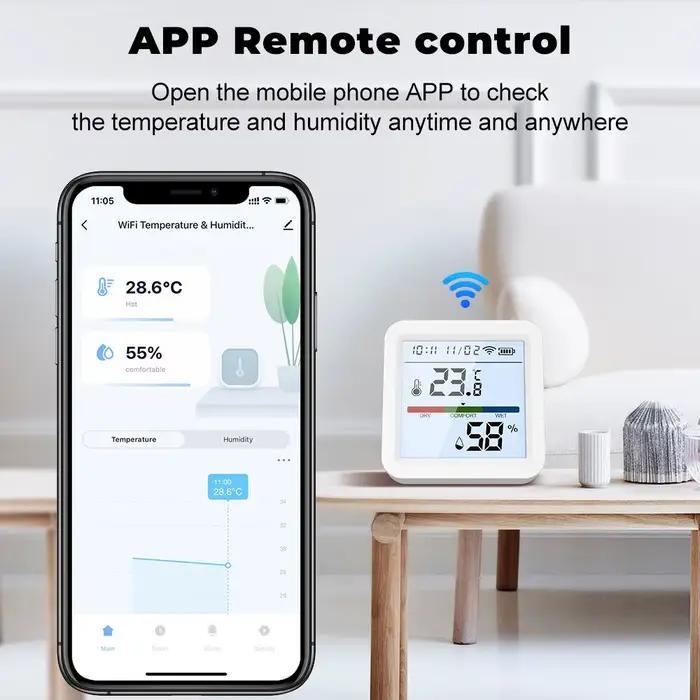 Capteur de température et d'humidité WiFi ONENUO avec compatibilité Alexa et Google Home Assistant pour contrôle vocal et smartphone à offrir pour amélioration du confort à domicile