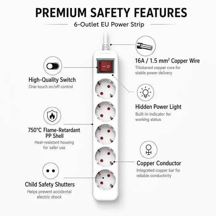 Multiprise Melery Anti-Surtension avec Protection Anti-Surtension et Prise Européenne pour Maison Bureau Etudiant Hôpital Occasions Spéciales