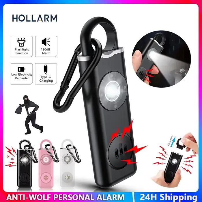 Sirène d'alarme personnelle Hollarm 130 dB, sirène stroboscopique, alarme d'autodéfense pour femmes, enfants, personnes âgées, anti-vol, appel pour demander de l'aide