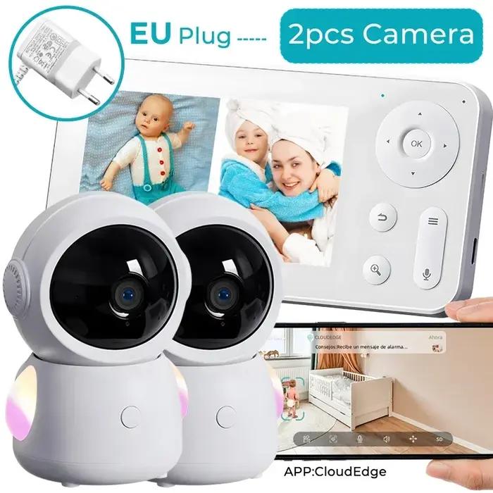 2k 3MP Wifi Moniteur pour bébé avec deux caméras Écran divisé Téléphone