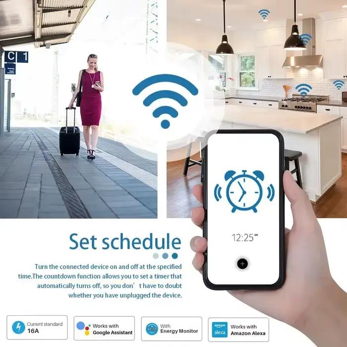 Prise connectée WiFi 20A UE avec contrôle à distance minuterie surveillance de la consommation prise en charge vocale Google Home Alexa pour une maison intelligente moderne et sécurisée