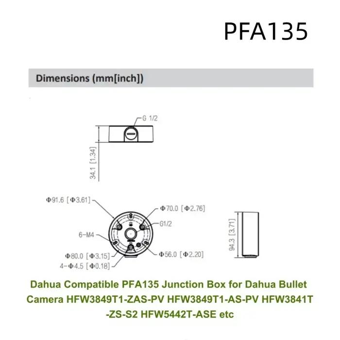 Boîte de jonction Dahua PFA135 support de caméra IP CCTV pour caméra dôme Dahua Bullet Turret IPC-HFW2831T-ZAS-S2 résistante aux intempéries pour sécurité extérieure