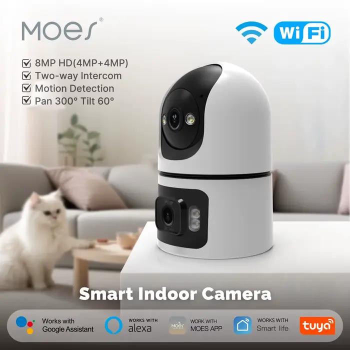 Moes Tuya WiFi caméra intelligente intérieure 8MP objectif double écran 2.4G/5G Vision nocturne infrarouge détection de mouvement suivi automatique Audio bidirectionnel