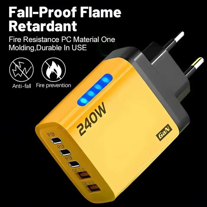 Chargeur USB C GaN 240W rapide et sécurisé pour iPhone Samsung Xiaomi compatibles UE/US Occasions quotidiennes et voyages