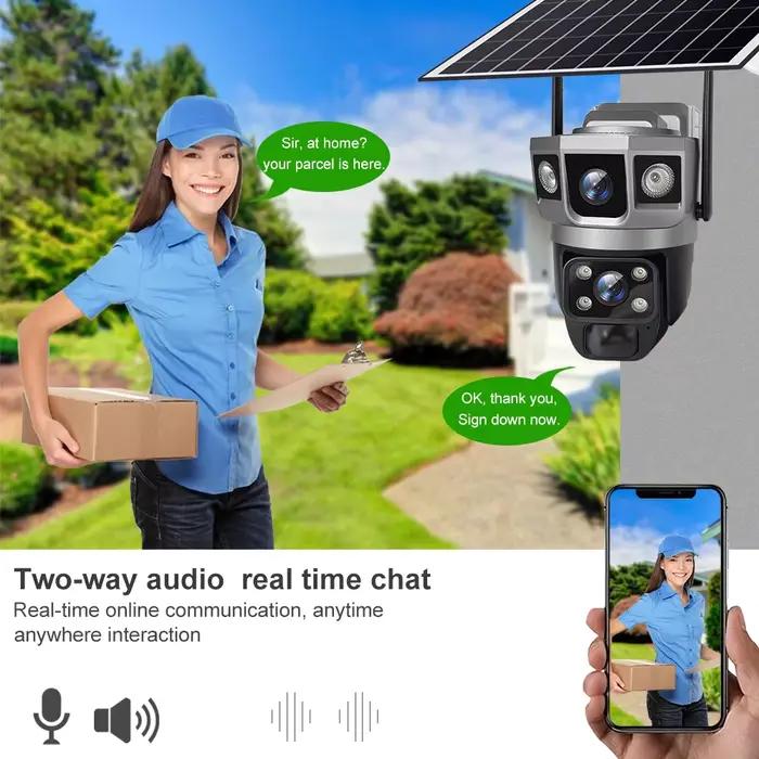 Caméra IP solaire 4G double objectif Wifi batterie intégrée extérieure caméras PTZ 12MP 10X Zoom système de sécurité