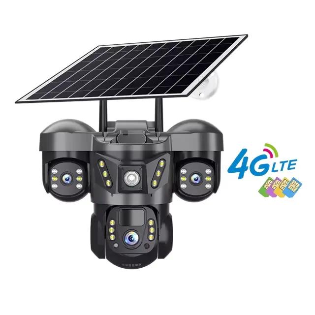 15MP Triple objectif PTZ 10X Zoom caméra solaire extérieure Triple écran 4G WIFI suivi automatique m