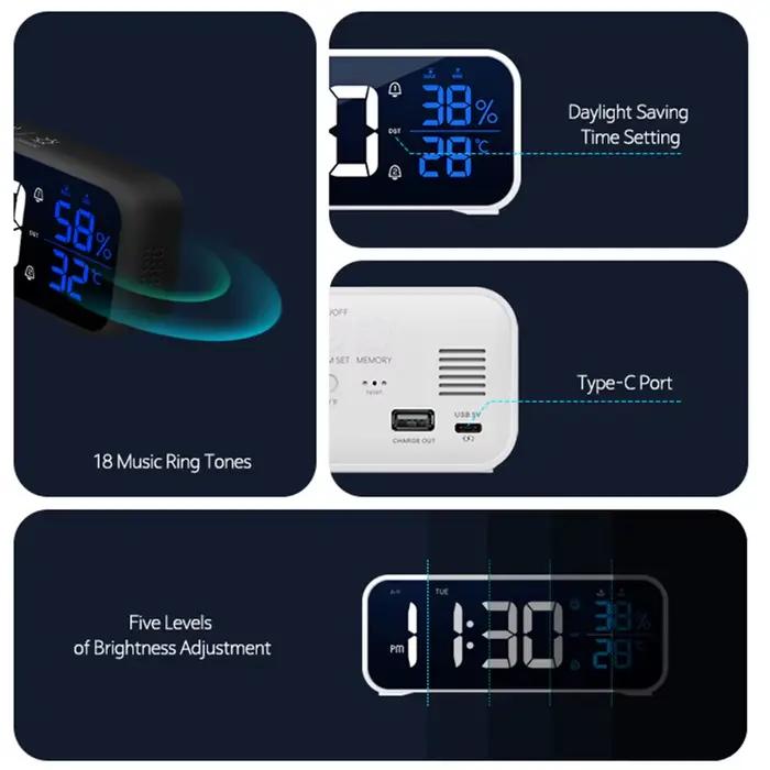 Réveil numérique de Table, horloge électronique avec température, humidité, jour de la semaine et do