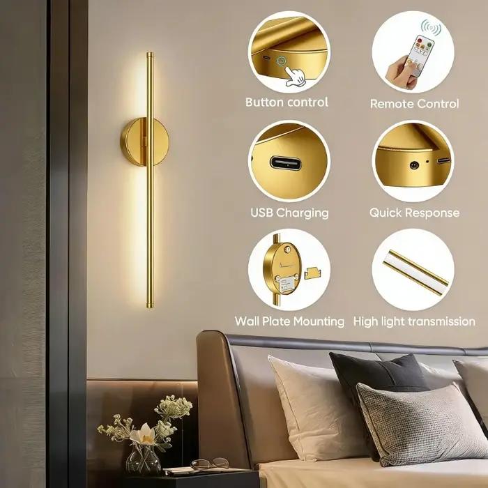 Applique murale sans fil à LED fonctionnant sur piles 5V avec télécommande