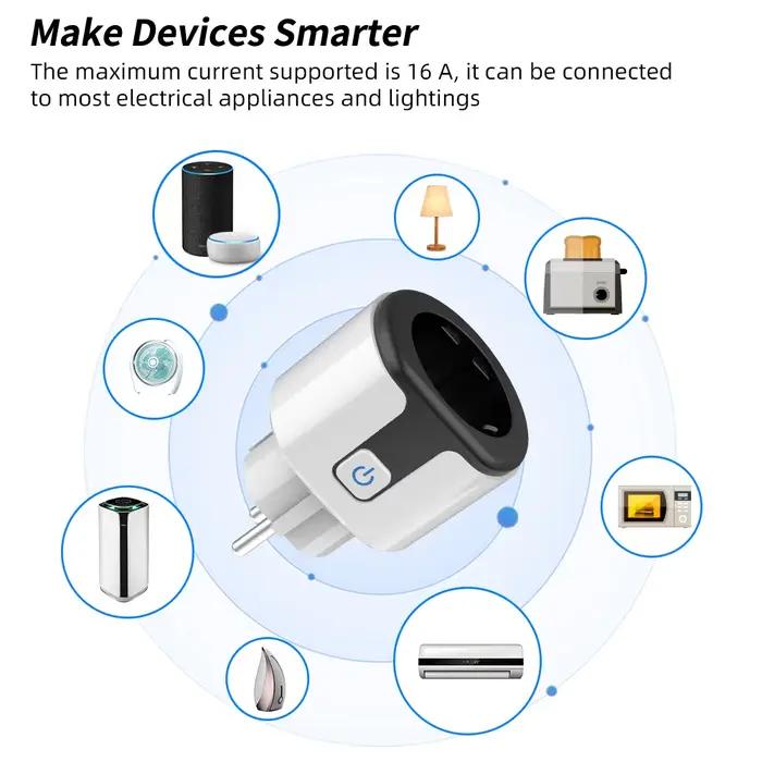 AXUS 16A Prise intelligente Wi-Fi Tuya Smart Life EU, prise domestique connectée, contrôle vocal sans fil via application, minuterie de contrôle de l'alimentation