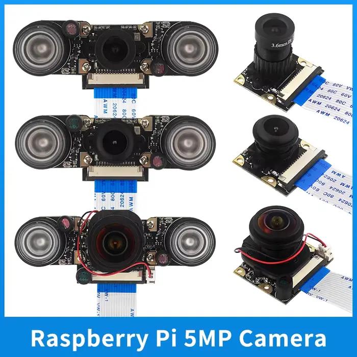 Caméra de Vision nocturne Raspberry Pi avec 2 lumières infrarouges 5MP OV5647 Webcam 75 175