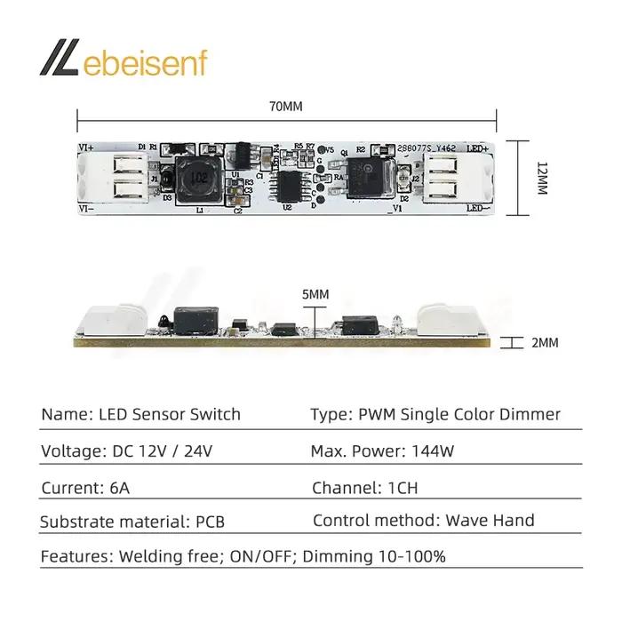 LED onde interrupteur à main variateur sans soudure DC 12V 24V 6A 1CH Module de contrôleur couleur u