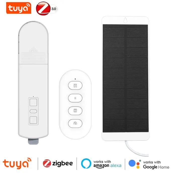 Moteur de rideau électrique intelligent Zigbee pour stores et volets roulants rechargeable compatible Alexa Google Home et Tuya avec télécommande