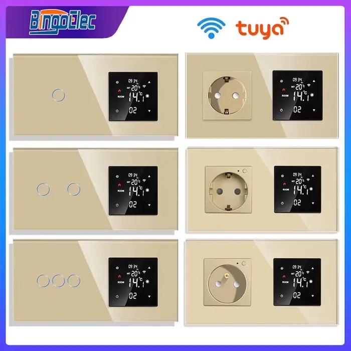 Bingoelec Tuya WiFi Thermostat intelligent chauffage électrique au sol chaudière à eau/gaz température télécommande interrupteur prise or
