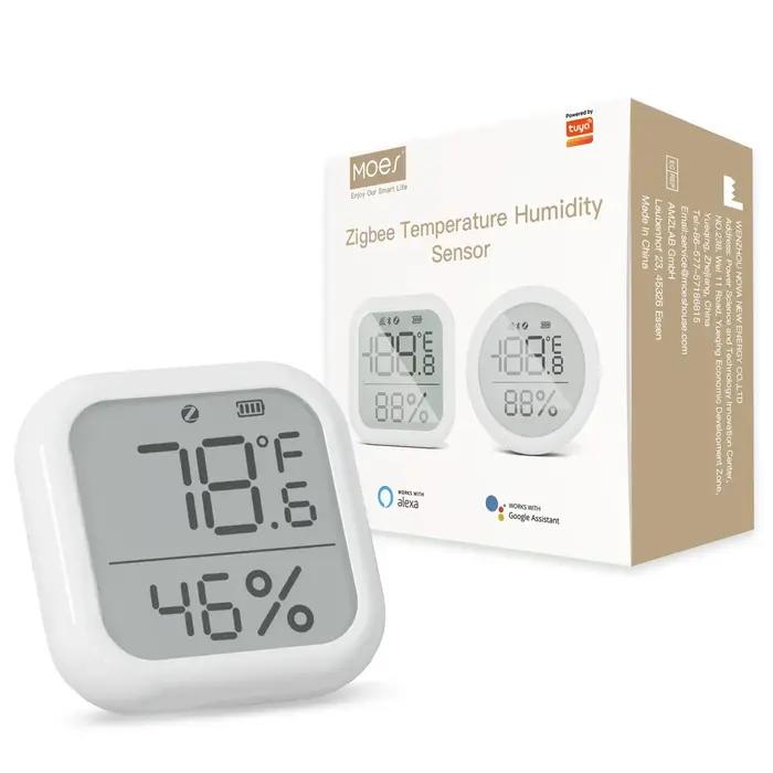 Capteur Intelligent de Température et d'Humidité MOES avec Écran LED pour Maison Connectée Utilisation Facile et Contrôle Automatisé de Température et Humidité