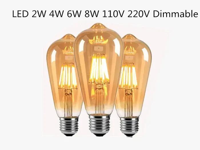 Ampoules LED à Filament Edison, lumières artistiques dorées ST64 à intensité variable E27 B22 2W 4W