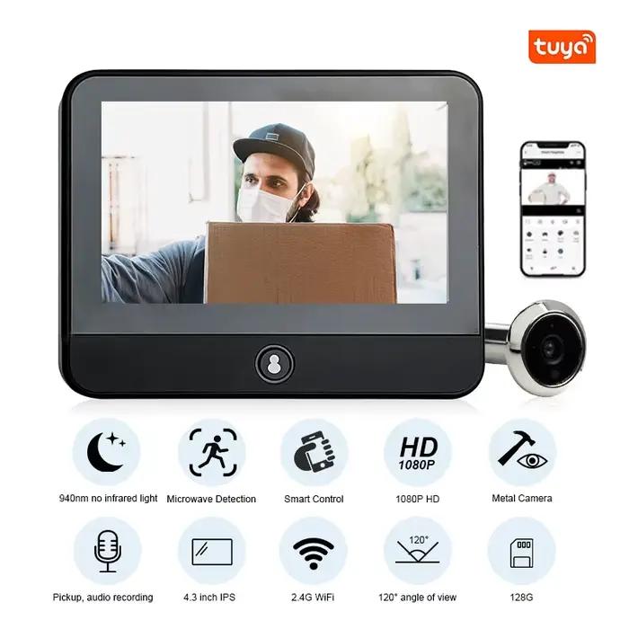 Caméra de porte numérique WiFi 4.3 pouces avec détection humaine et vision nocturne infrarouge pour sécurité résidentielle et surveillance à distance