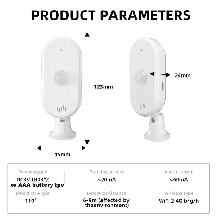 Détecteur de mouvement PIR Tuya WiFi Smart Home Sécurité Protection Intérieure Extérieure Occasions Spéciales Blanc Bleu Clair