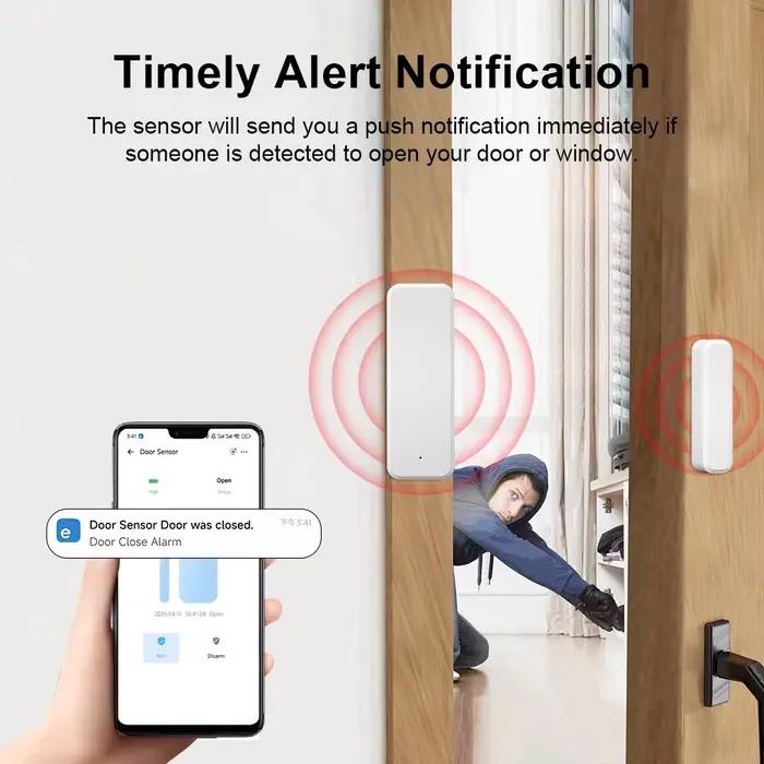 Capteur de porte fenêtre intelligent WiFi pour maison sûre, contrôle par application EWeLink, fonctionne avec Alexa et Google Home, surveillance constante, tranquillité d'esprit