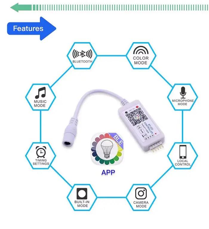 Magic Home-Contrôleur WiFi sans fil compatible Bluetooth, RGB, RGBW, IR, RF, LED, DC5V, 12V, 24V, WS