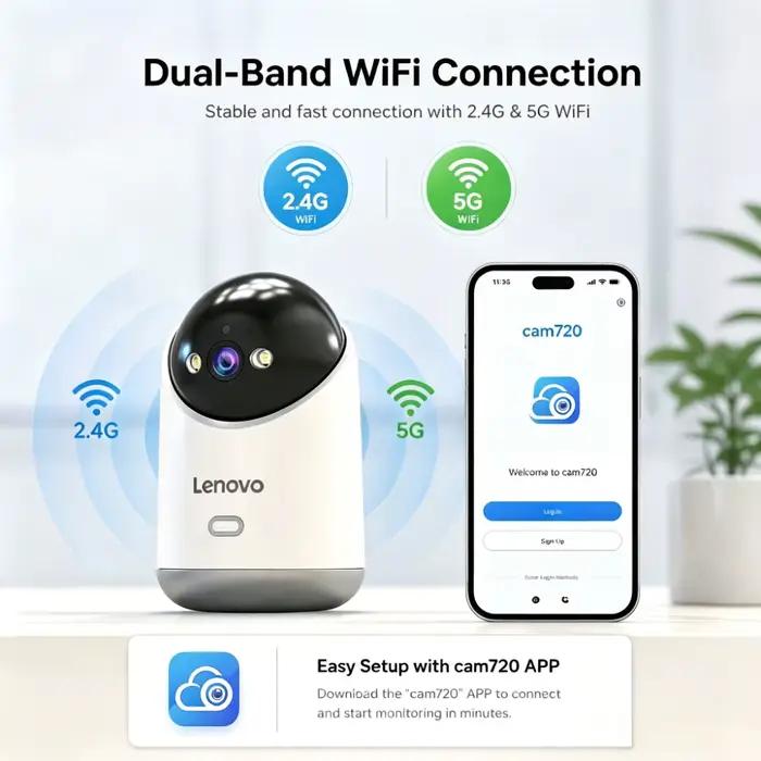 Caméra de sécurité domestique intelligente Lenovo 5MP 5G WiFi