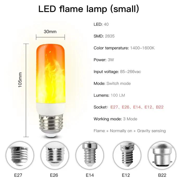 Ampoule LED décorative à effet de flamme dynamique 4 modes