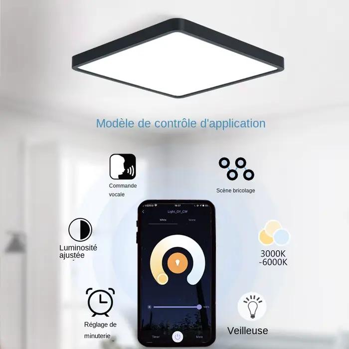 MARPOU Tuya plafonnier LED intelligent Grain de bois App commande vocale Alexa/Google télécommande plafonniers carrés