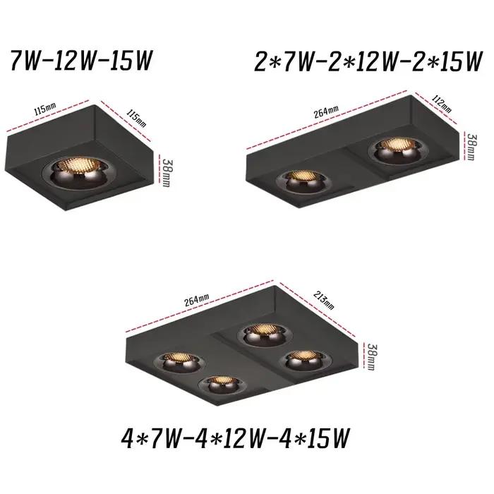 Plafonnier LED carré COB projecteurs Dimmable 12W15W 1-2-4 tête puce Anti-éblouissement Downlight pl