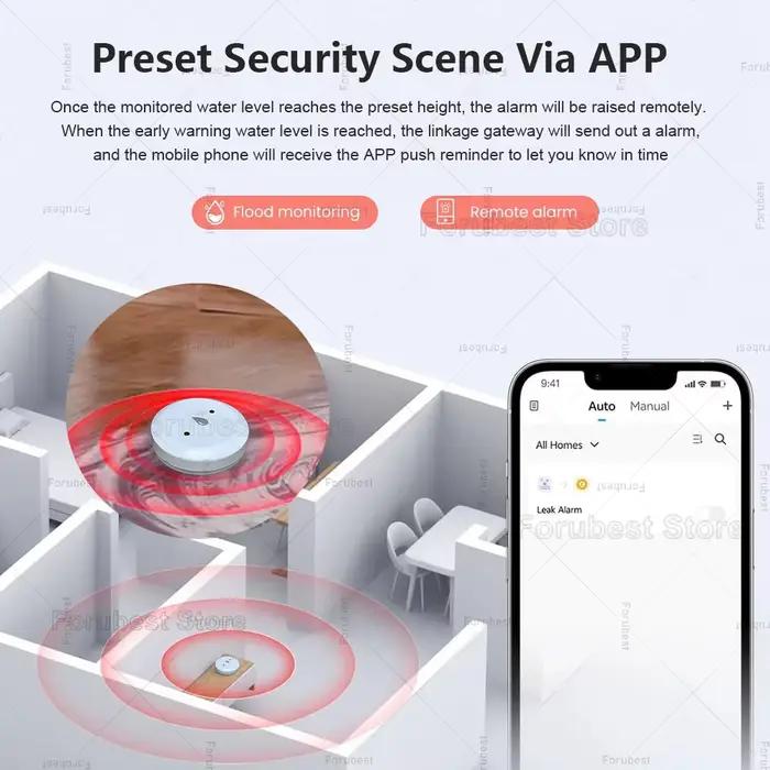 Capteur d'eau Zigbee 3.0 avec alerte de fuite d'eau et système d'alarme de sécurité pour protection maison et local commercial occassions spéciales