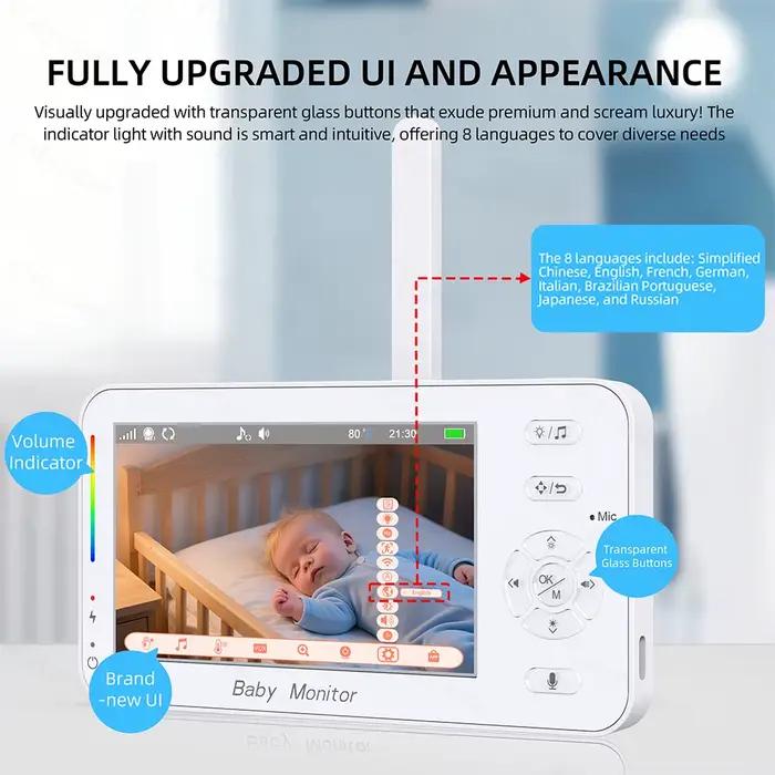 Caméra WiFi 1080P bébé moniteur affichage 4.3 pouces interphone app contrôle berceuses veilleuse surveillance nocturne occasions spéciales famille sécurité confort