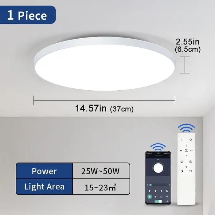 Plafonniers LED intelligents 50W 80W télécommande App Dimmable résistant à la poussière et à l'humidité