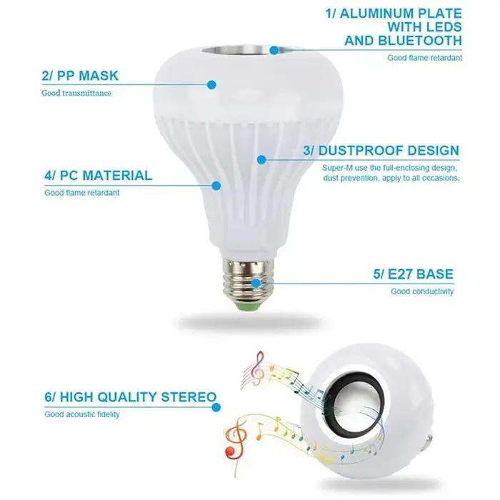 Ampoule de musique avec haut-parleur Bluetooth E27, 12W, télécommande RGB, 85-265V, pour chambre à c