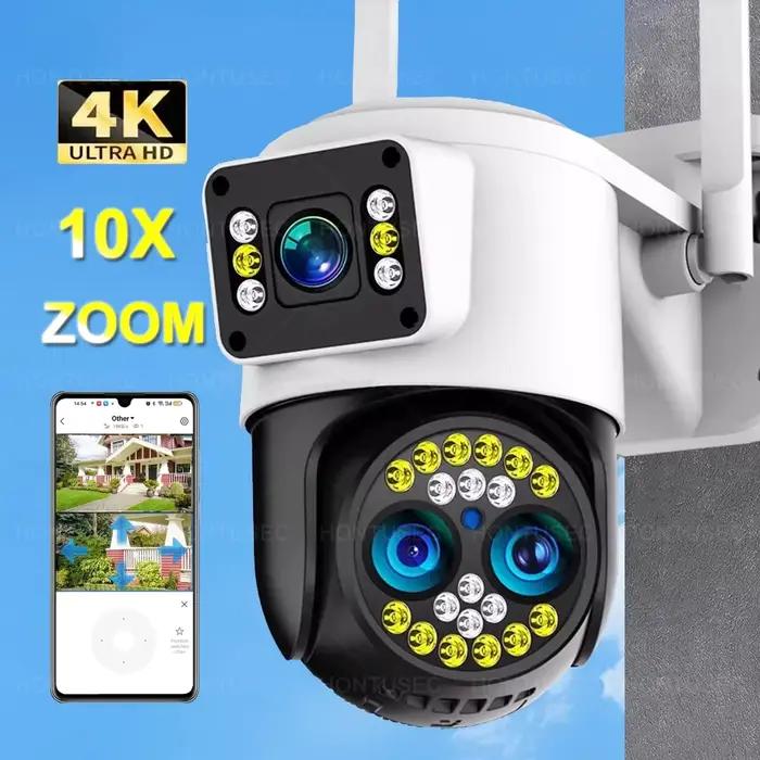 Yoosee 4K 8MP trois objectifs double écrans 10X Zoom optique couleur Vision nocturne suivi automatique caméras de Surveillance Audio bidirectionnelle