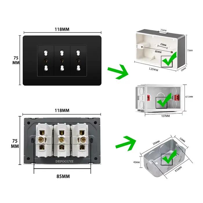 Prise de courant noire italie chili avec USB intelligente type-c charge rapide