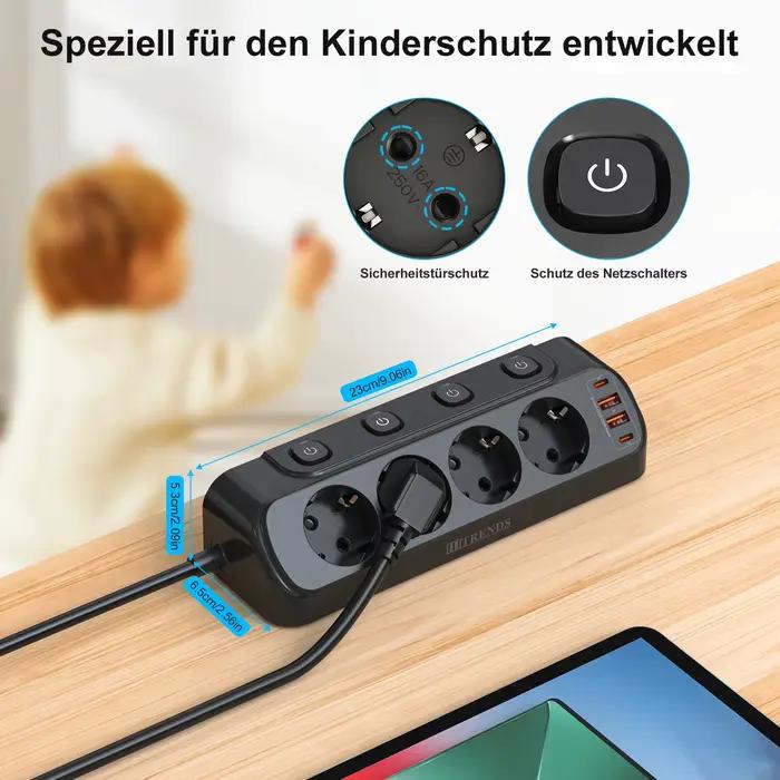 Multiprise HITRENDS EU avec interrupteurs individuels 4 prises AC 4 ports USB-C 20W pour bureau recharge rapide et contrôle d'énergie occasions spéciales