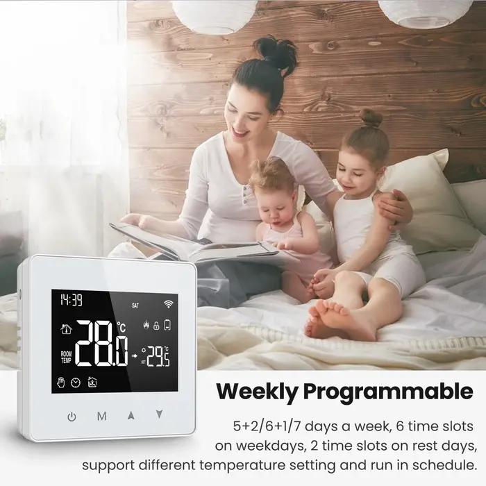 Thermostat intelligent AVATTO WiFi ZigBee avec commande vocale et application Tuya Smart Life en Gris clair ou Vert clair pour maison connectée