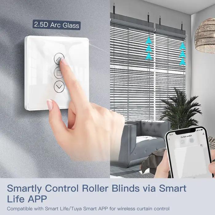 Interrupteur de Rideau Wi-Fi Intelligent 2.5D Arc Verre Écran Tactile Compatible avec Alexa Google Home Pour Contrôle de Stores Roulants Volets Occasions Spéciales Modernisation Maison Confort Technologie Avancée