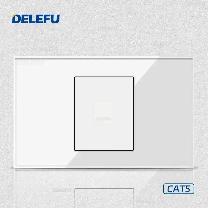 DELEFU panneau de verre blanc norme italienne 118*74mm TEL CAT5E CAT6 prise murale Satellite TV