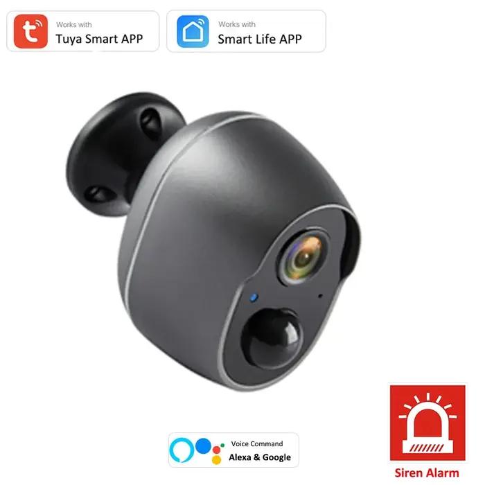 3MP Tuya Smart Life APP batterie Rechargeable sans fil WiFi extérieur solaire infrarouge Buzzer sirène sécurité Surveillance CCTV caméra