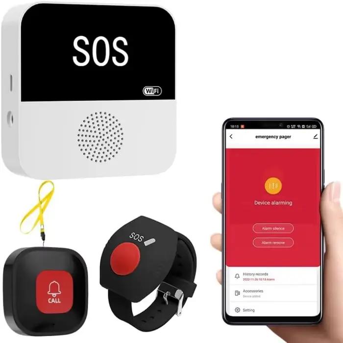 Bouton d'appel SOS intelligent sans fil WiFi pour personnes âgées et patients handicapés couleur or blanc rouge vert sécurité maison famille occasions spéciales