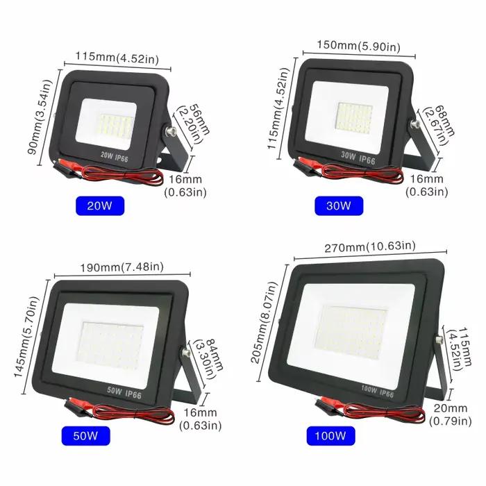 DC12V Led projecteur 20W 30W 50W 100W projecteur extérieur IP66 réflecteur de lumière étanche Portab