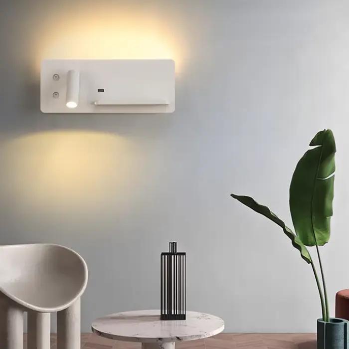 Applique murale LED à chargement sans fil moderne pour chambre à coucher, charge USB, éclairage de lecture rotatif, idéale pour salon, hôtel et occasions spéciales