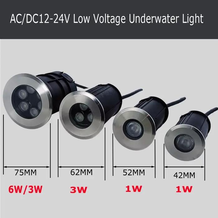 42MM 52MM 62MM 75MM 1W 3W 6W 12V-24V IP68 piscines éclairage tout en acier inoxydable LED lumière so