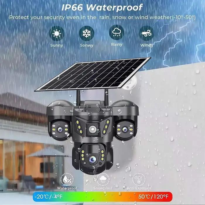 15MP Triple objectif PTZ 10X Zoom caméra solaire extérieure