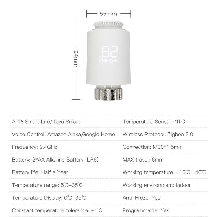 AVATTO ZigBee3.0 Thermostat Radiateur Actuateur Intelligent TRV Contrôleur de Vanne Thermostatique Compatible Tuya Alexa Google Home Alice