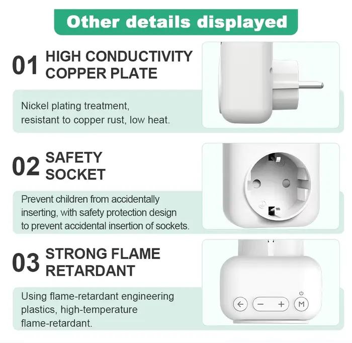 Prise intelligente Tuya Wi-Fi thermostat pour radiateurs portables, radiateurs infrarouge, radiateurs à bain d'huile, foyers électriques, climatiseurs de fenêtre, refroidisseurs évaporatifs, aquariums, caves à vin, serres et autres appareils électroménagers