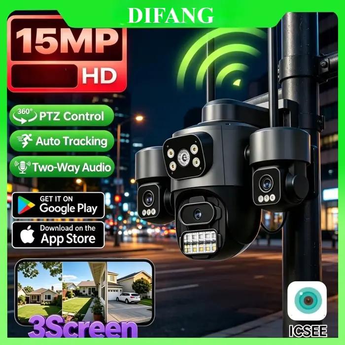 Caméra IP WiFi HD 15MP à triple écran et triple objectif ICsee