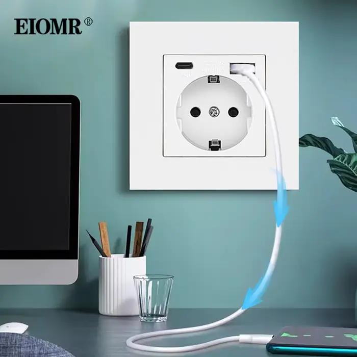 Prise de courant UE avec chargement de Type C pour la maison, adaptée aux normes européennes, avec panneau PC à retardement de flamme, installation facile et sûre, usage résidentiel et général