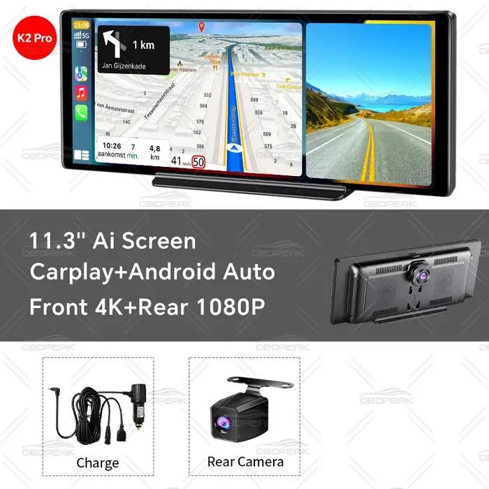 11, 3 pouces 4K sans fil CarPlay et Android Auto Dash Cam GPS Navigation tableau de bord double objectif enregistreur