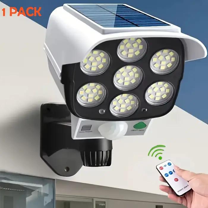 Projecteurs solaires extérieurs à détecteur de mouvement 2000 Lumens 77 LED, caméra de sécurité sans