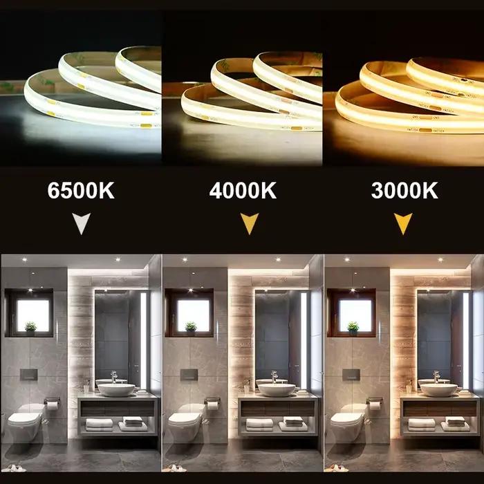 Bande lumineuse LED COB IP65, étanche, 480 LED s/m, ruban Flexible haute densité RA90 3000K 4000K 65